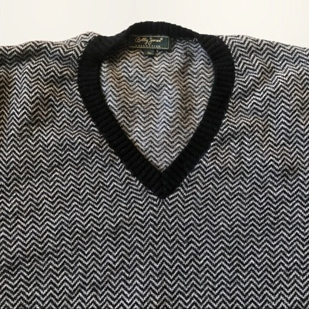 Bobby Jones Chevron V Neck Sweater Wool Cashmere Black Gray XL - Picture 5 of 14